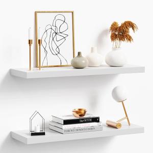 Floating Shelves for Wall, White Wood Wall Shelf Set of 2, 24" Wall Mounted Floating Shelf for Kitchen, Living Room, Bedroom, Bathroom Storage, Book Shelf for Walls Home Decor, Frame Display, 24inch-2P