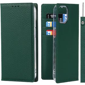 iCoverCase Compatible with iPhone 13 Wallet Case, RFID Blocking Genuine Leather Magnetic Case with Wrist Strap and Card Slots Kickstand Feature Flip Cover 6.1 Inch (Green)