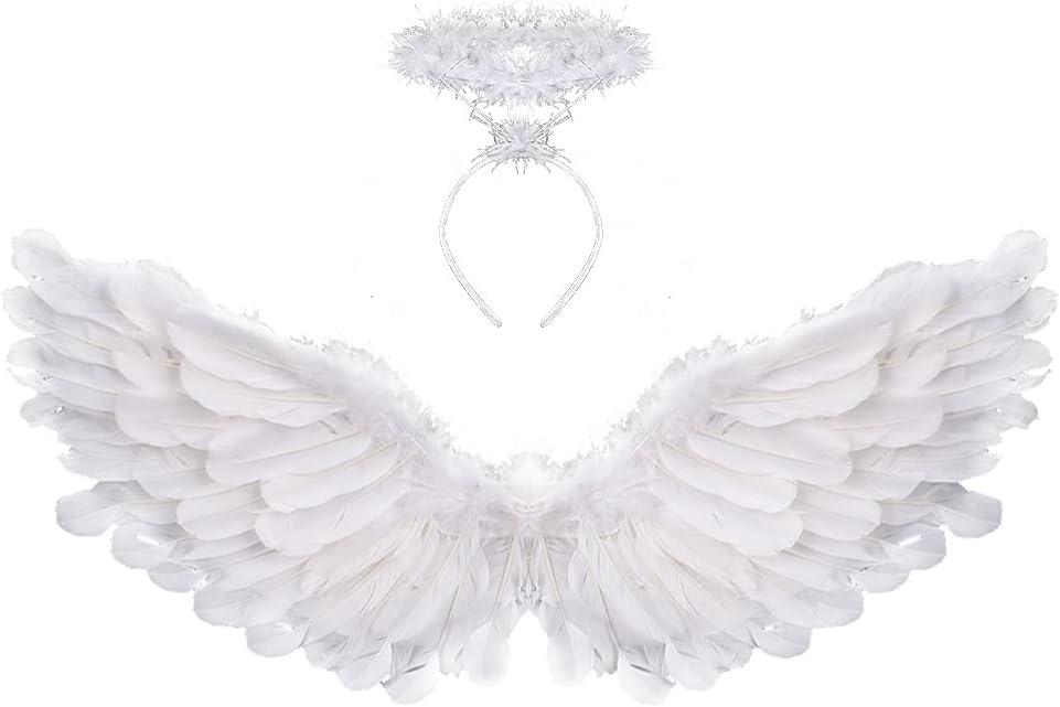 Angel Wings and Halo White Adult Angel Wings for Kids Party Children's Boys Girls Christmas