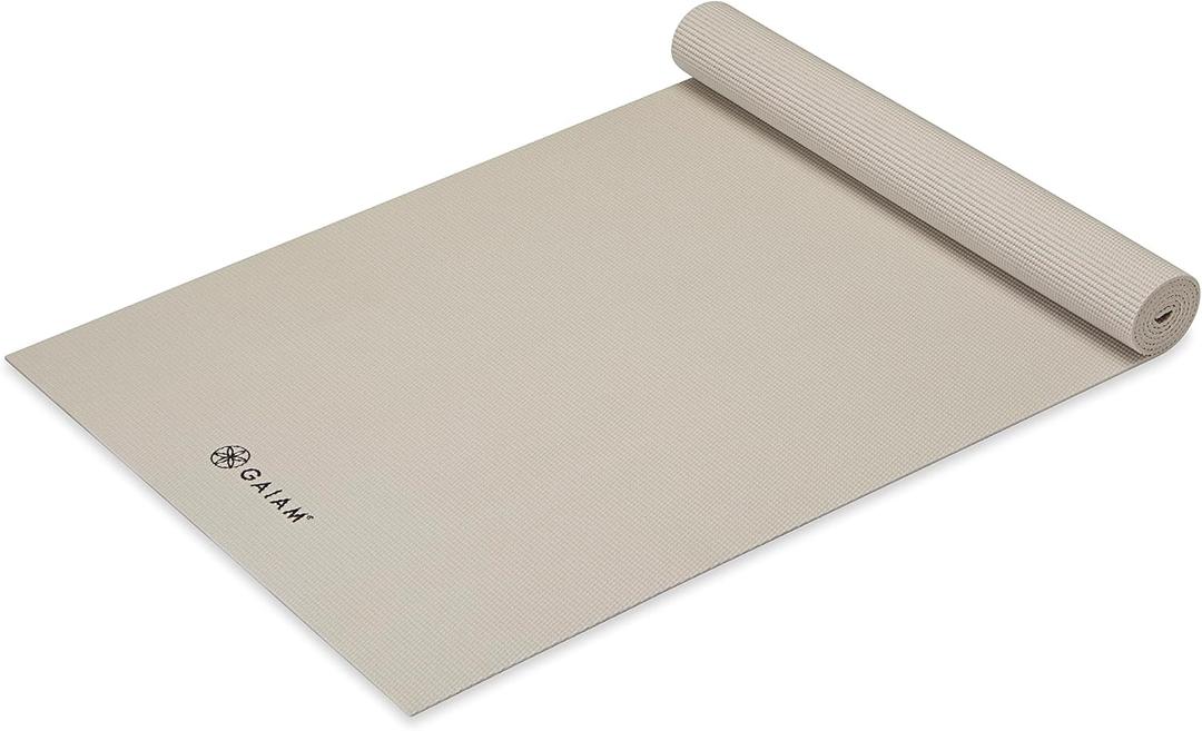 Gaiam Yoga Mat - Premium 5mm Solid Thick Non Slip Exercise & Fitness Mat for All Types of Yoga, Pilates & Floor Workouts (68" x 24" x 5mm) (Sandstone)