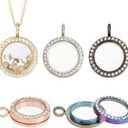 PH PandaHall 5 Colors Rhinestone Photo Charms, 5pcs 1" Photo Frame Charms Round Crystal Photo Pendant Memory Locket Charm for Wedding Bridal Bouquet Keychain Jewelry Making
