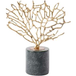 Metal Coral Statue, Blue and Gold Sea Fan Sculpture for Coastal Beach Home Decor, Table Centerpiece, Ocean Theme Bathroom or Office Accent