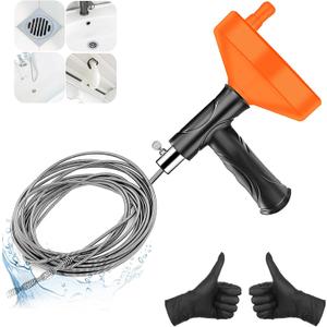 Drain Snake Auger 33 Feet, Plumbing Snake Drain Hair Clog Removal Tool, Heavy Duty Toilet Snake Auger, Sink Unclogger Drain Cleaner Tool for Bathroom Kitchen Tub Shower Drain Clog Remover with Gloves
