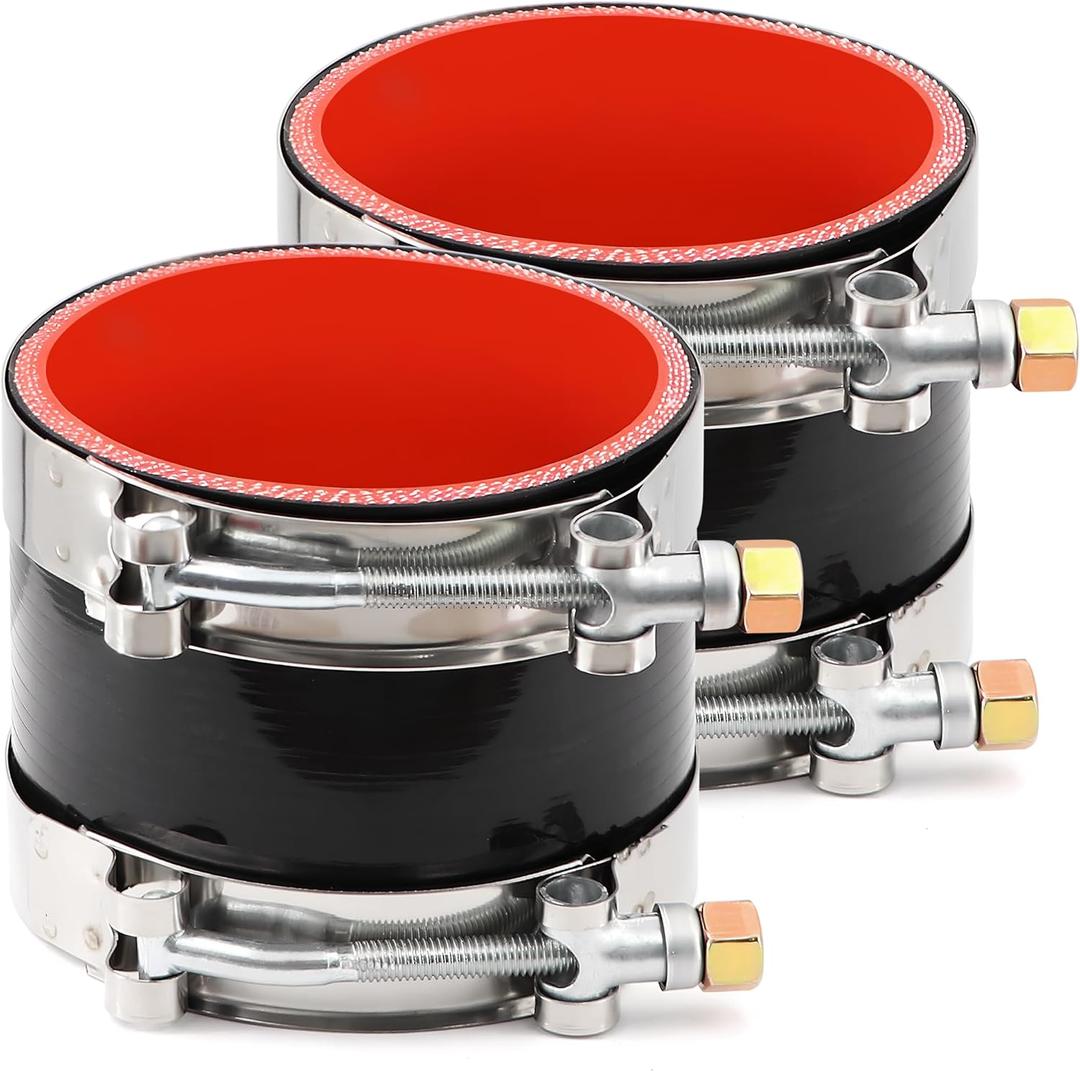 2Pcs ID 3-1/ 2 Inch(89mm) High Temperature 4-Ply Reinforced Straight Silicone Hose Performance Coupler with 4Pcs T-Bolt Clamps Suitable High Level Turbo Pipe Connecting