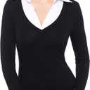 AmlieBoutik Women Faux Shirt 2 in 1 Style Long Sleeve Pullover Blouse Top (Large, Black)
