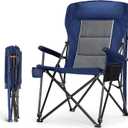 HIGH POINT SPORTS Oversized Camping Chairs for Adults, High Back Heavy Duty Lawn Folding Chair Support 500LBS, Padded Portable Outdoor Chair with Cup Holder, Blue