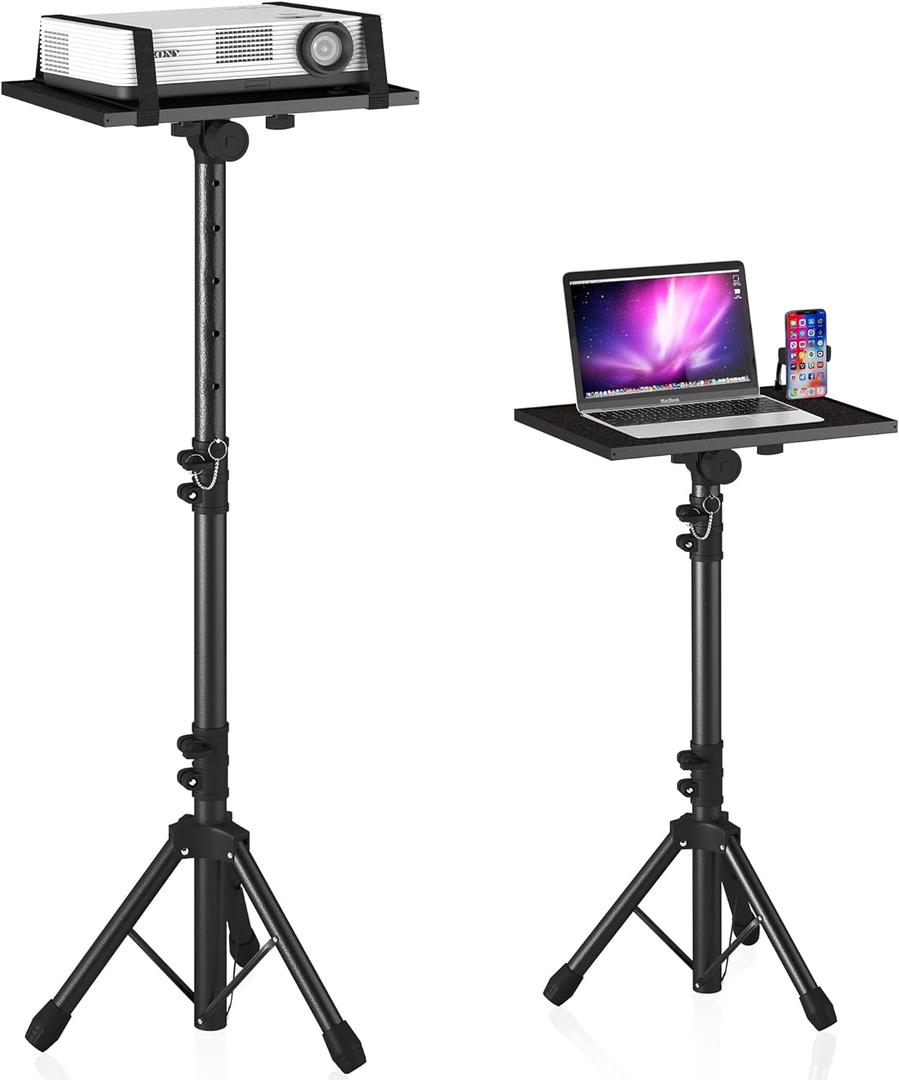 Projector Stand Tripod Adjustable, Laptop Height from 23.5 to 46.5 inches with Gooseneck Phone Holder, Floor for Office, Home, Stage, Studio, DJ Racks Holder Mount, 23.5inch-46.5inch (Black)