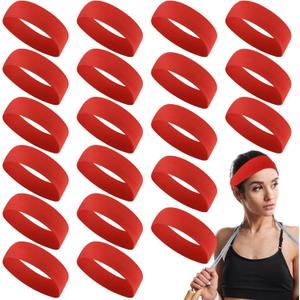 Hotop 20 Pcs Sport Stretchy Headbands for Girls Women Non Slip Soft Fabric Elastic Headband Bulk for Yoga DIY Team Gifts (Red)