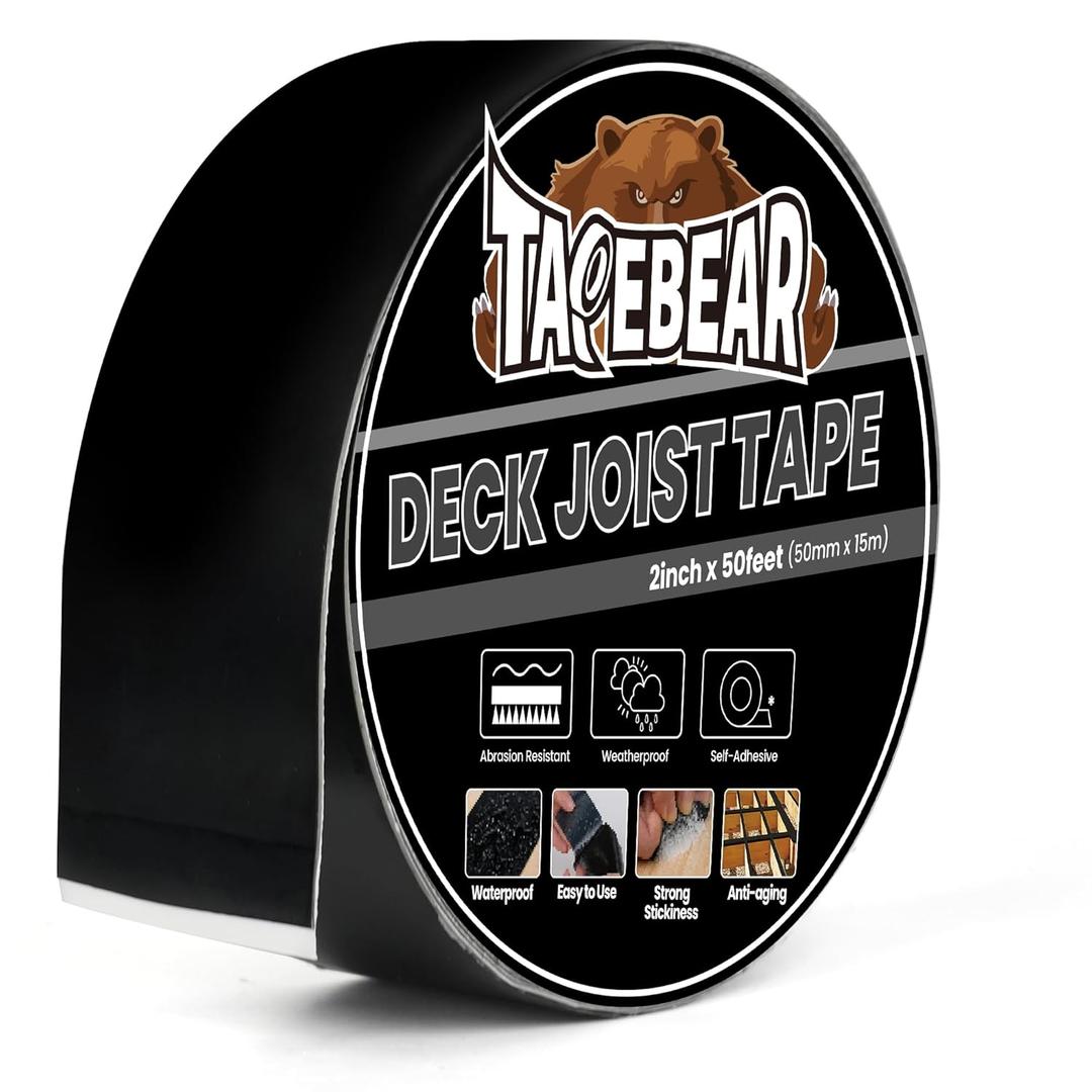 TAPEBEAR Joist Tape 2"50', Deck Joist Tape Butyl Sealant Joist Flashing Tape for Decking, Waterproof Anti-Corrosion Weather Resistant Tape for Wood Decks Beams Rim, Roof