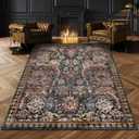 RUGSURE Washable Area Rugs - Perfect for Living Room, Bedroom, Kids Room, Nursery - Stain & Water Resistant Non-Slip, Pet & Child Friendly, Vintage Tribal Area Rugs (Rust, 9' x 12')