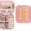 Parima Plush Velvet Jewelry Box Jewelry Case Organizer - Small Jewelry Case Travel Jewelry Holder Travel Essentials Personalized Birthday Gifts for Teenage Teen Girl Women Her Friend - Letter H, Pink