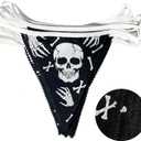 32Ft Black White Halloween Party Decorations Skull Fabric Pennant Pirate Banner Triangle Flag Bunting Garland Streamers for Halloween Pirate Birthday Jolly Roger Wedding Home Outdoor Party Supplies