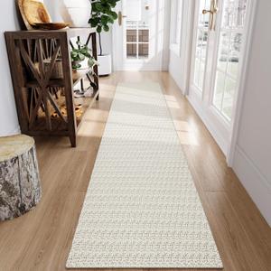 Collive Long Runners Rug for Hallways 2.6x10 Washable Kitchen Runner Rugs Non-Slip Rubber Backed Boho Hallway Runner Rug Tan Braided Farmhouse Carpet Floor Runner for Hall Bedroom Entryway