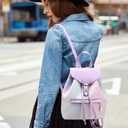 I IHAYNER Leather Drawstring Backpack for Women Stylish Color-Blocked Printed Design Durable Functional Backpack for Travel Purple