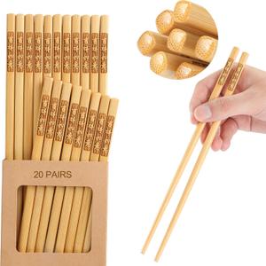 20 Pairs Bamboo Chopsticks Reusable,Dishwasher Safe Japanese & Chinese Style,Chop Sticks Non-Slip Blessing 9.5in(GOOU LUCK,20Pairs)