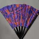 UV Glow Rave Fan, Bamboo Folding Clack Hand Fans Foldable for Men Women, Poping Fan for EDM Festival Line Dance Decoration, (Wellen, Large 13")
