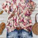 SOLY HUX Women's Plus Size Floral Blouse V Neck Ruffle Short Sleeve Vacation Summer Boho Tops (XL)