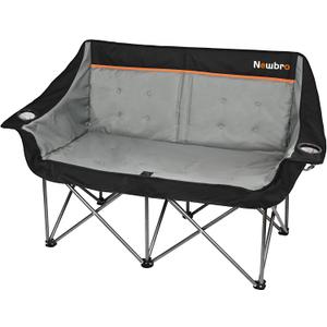 Oversized Double Camping Chair for Adults, Fully Padded Folding Camping Chairs Loveseat, Big Heavy Duty Outdoor Patio Lawn Chair with Arm Cup Holder (Black)