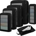 BAGAIL 4 Set/6 Set/8 Set Compression Packing Cubes Travel Accessories Expandable Packing Organizers (Square Mesh, 05-Jet Black)