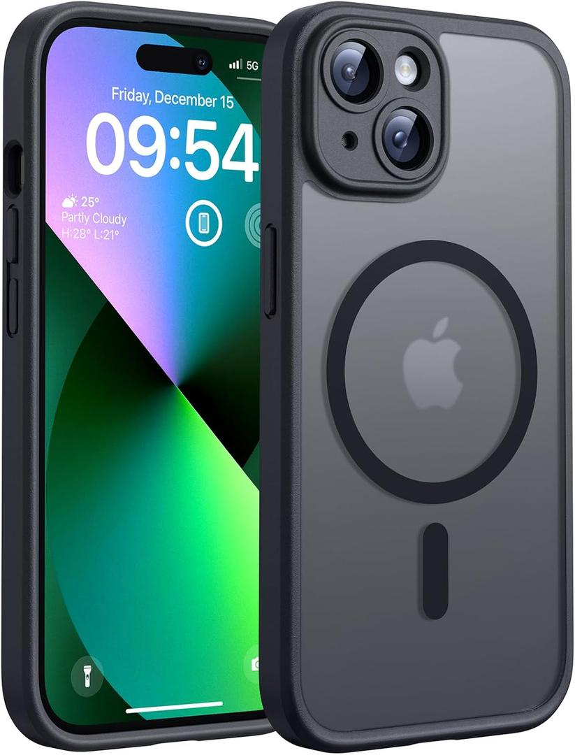 TOCOL Magnetic for iPhone 13 Case, Upgraded Full Camera Protection, Compatible with MagSafe, Drop Protection, Translucent Matte Back Bumper Phone Cover 6.1-Inch (Black)