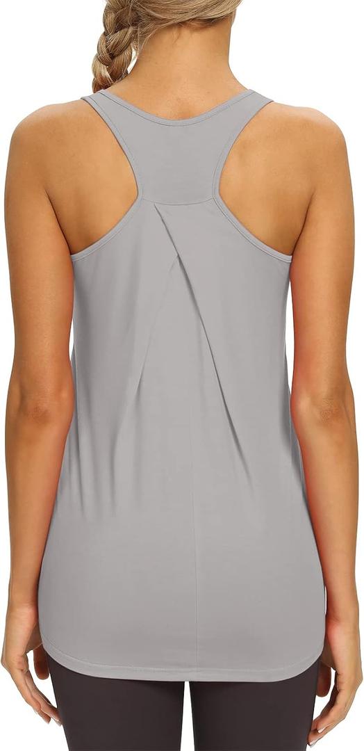 Mippo Womens Long Workout Tops Racerback Athletic Yoga Tank Pilates Shirts (Beige, M)