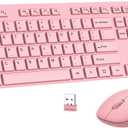 Wireless Keyboard and Mouse Combo, EDJO Silent Full Size Cordless USB Keyboard Mouse, 2.4GHz Lag-Free, Long Battery Life, for Computer, Laptop, PC, Chromebook, Windows (Pink, Pack of 1)