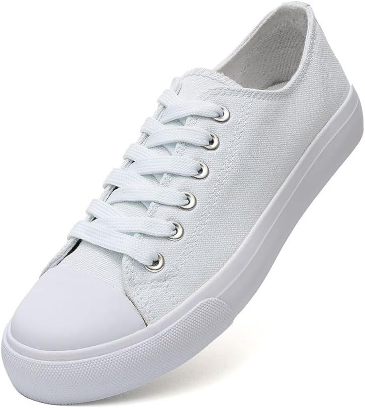 Canvas Shoes for Women Casual Low Top Sneakers Fashion Womens Tennis Shoes for Everyday Wear (11, White)