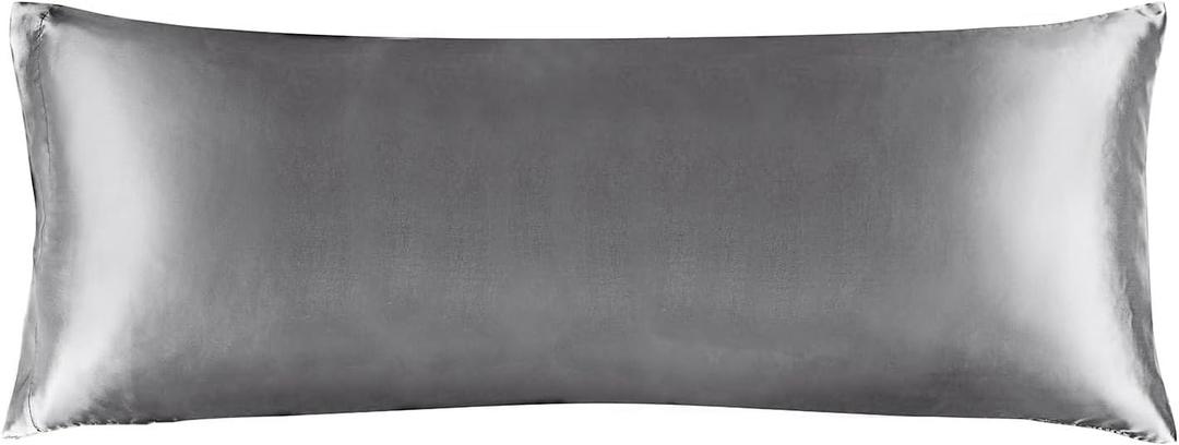 BEDELITE Satin Body Pillow Cover, Super Soft and Cooling Body Pillow Pillowcase for Hair and Skin, Breathable Silky Full Long Pillowcase Cover(20"x54", Dark Grey)
