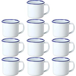 Yinder Mini Enamel Camping Coffee Mugs Metal Small Classic Portable White Campfire Mugs Bulk Vintage Cups with Handle for Coffee Tea Picnic Travel Indoor Outdoor Activities(4 oz, 10 Pcs)