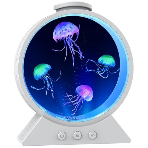 Eyesound Jellyfish Lamp,Whisper-Quiet Sensory Aquarium Light,7 Color Mood Night Light with Adjustable Water Flow & 8H Timer,Rounded Tank Lamp for Home Office Bedroom Decor for Kids Adults(White)