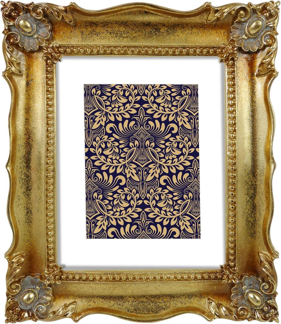 SIMON'S SHOP Vintage Gold Picture Frame 8x10 for Wall and Tabletop, Ornate 8x10 Picture Frames with Mat for 5x7 Image, Antique Photo Frames with Glass Cover
