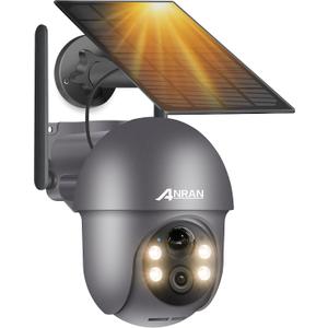 ANRAN 5MP Security Cameras Wireless Outdoor, Solar Camera Wireless with 360 View for Home Surveillance, WiFi Camera with Spotlights, PIR Detection, Color Night Vision, Siren Alarm, Q1 Max Grey