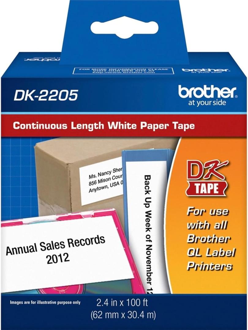 Brother Genuine, DK-2205 Continuous Paper Label Roll, Cut-to-Length Label, 2.4 x 100 Feet, (1) Roll Per Box