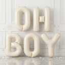 40 Inch Beige Oh Boy Balloons, Large Cream White OH BOY Balloon Letters, Neutral Ivory Sand White Big Alphabet Banner Sign Balloon for Boys Birthday Baby Shower Gender Reveal Party Decorations