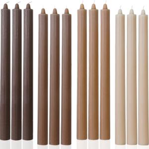 Candlesticks Brown Taper Candles 10.5 inch Dripless Tapered Candles Ideal as Dinner Candles Smokeless and Unscented Long Burning,Set of 12
