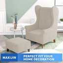 MAXIJIN Stretch Velvet Wingback Chair Slipcover 1-Piece Soft Stylish Plush Slipcovers for Wingback Chairs Thick Rich Velvet Wing Chair Cover with Elastic Bottom (Wing Chair, Khaki)