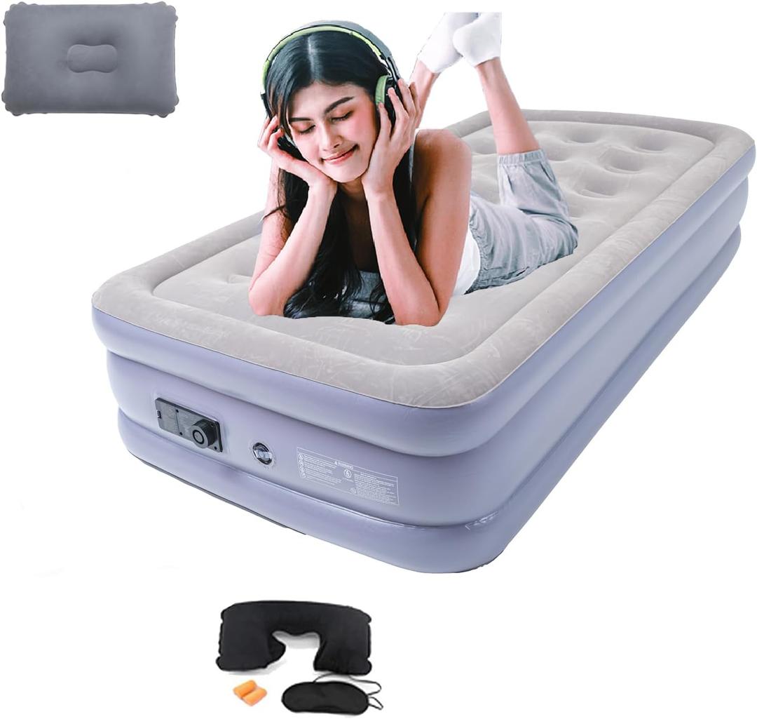 Onirii Twin Air Mattress Bed with Built in Pump,16 Inches High Airbed Inflatable Mattress,Comfort Thickened Blow Up Air Bed,Travel Sleeping Pad for Guests Home (Twin Size)
