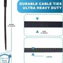 Black Zip Ties Heavy Duty 10  0.35 in Electrical Cable Ties 200 LB Load Capacity 100 PCS UV Resistant Double Locking Nylon Tie Straps for Cable Management Outdoor Use and DIY Projects (9 mm x 260 mm)