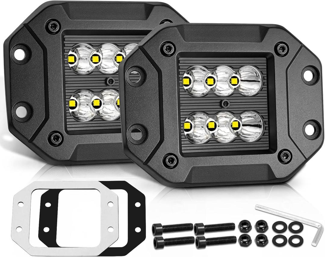 Flush Mount LED Pods, Nirider 2PCS 120W 5 Inch CREE LED Fog Lights Flush Off Road Light Pods Spot Light Bars Back Up Reverse Bumper Lights for Truck Car SXS UTV ATV Tractor Boat