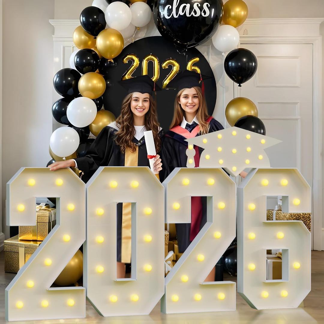 4FT Graduation Decorations 2026, Class of 2026 Numbers with Yellow Light for College High School Graduation Party