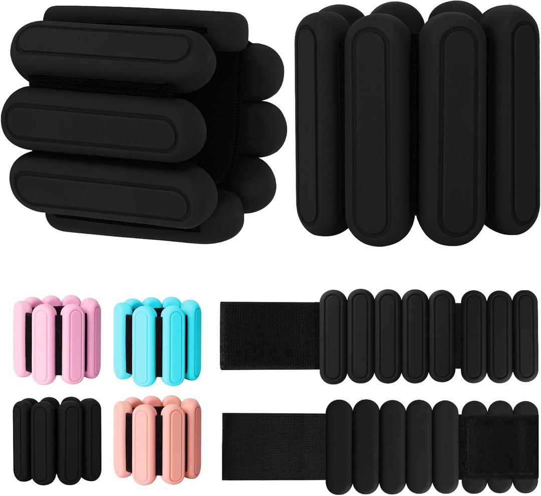 Adjustable Wrist & Ankle Weights Set of 2(1Lbs Each), Premium Silicone Wearable Weight Bracelets, Fits for Yoga, Pilates, Home Gym Workout, Dance, Pool Exercises, Jogging, Cardio, Strength Training (Black)