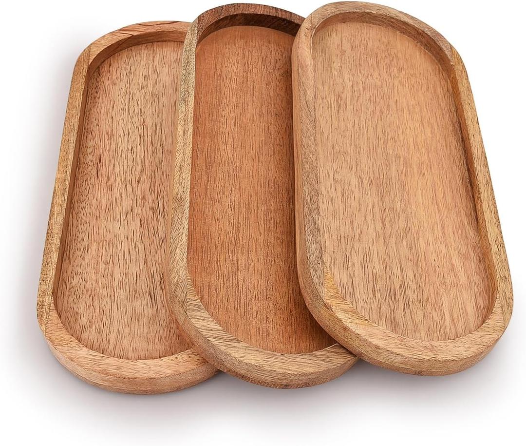 Samhita Mango Oval Wood Tray Set of 3 Perfect for Food Holder/BBQ, Serve Cheese, Sushi, Holiday Snacks, and More. (12" x 5" x 0.75")