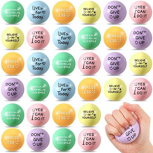 Wettarn 30 Pcs Motivational Stress Balls for Teens and Adults 1.97'' Colorful Foam Inspirational Quotes Stress Balls Hand Exercise Toys Employee Appreciation Gift for Anxiety Relieve(Candy Color)
