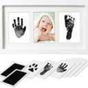 Baby Handprint and Footprint Kit, 10-Year Clean Touch Ink Pad, Skin-Safe Non-Toxic Mess-Free, Newborn 0-6 Months Memory Keepsake Frame,Nursery Decor & Baby Gift (White)