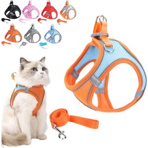 Stimuli Cat Harness Design For Outdoor Cats, Stimulicat Harness Adjustable Soft Mesh Vest With Reflective Safety Strips, Allowing Cats To Safe And Stress-Free (Orange 1, M (recommended 10-18 catties))