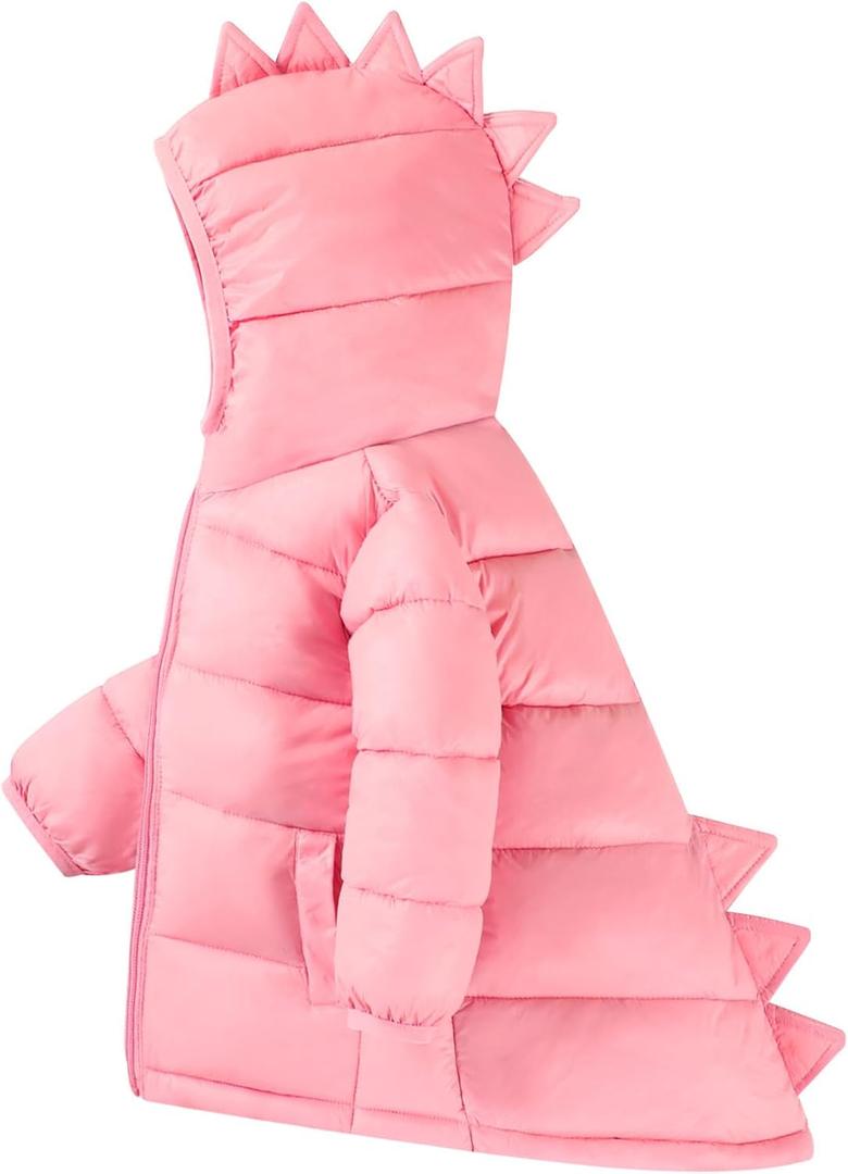 HILEELANG Kids Boy Girl Winter Hooded Puffer Jackets Coats Light Weight Padded Outerwear (2-3Y, 24babycoat01#pinkddino)