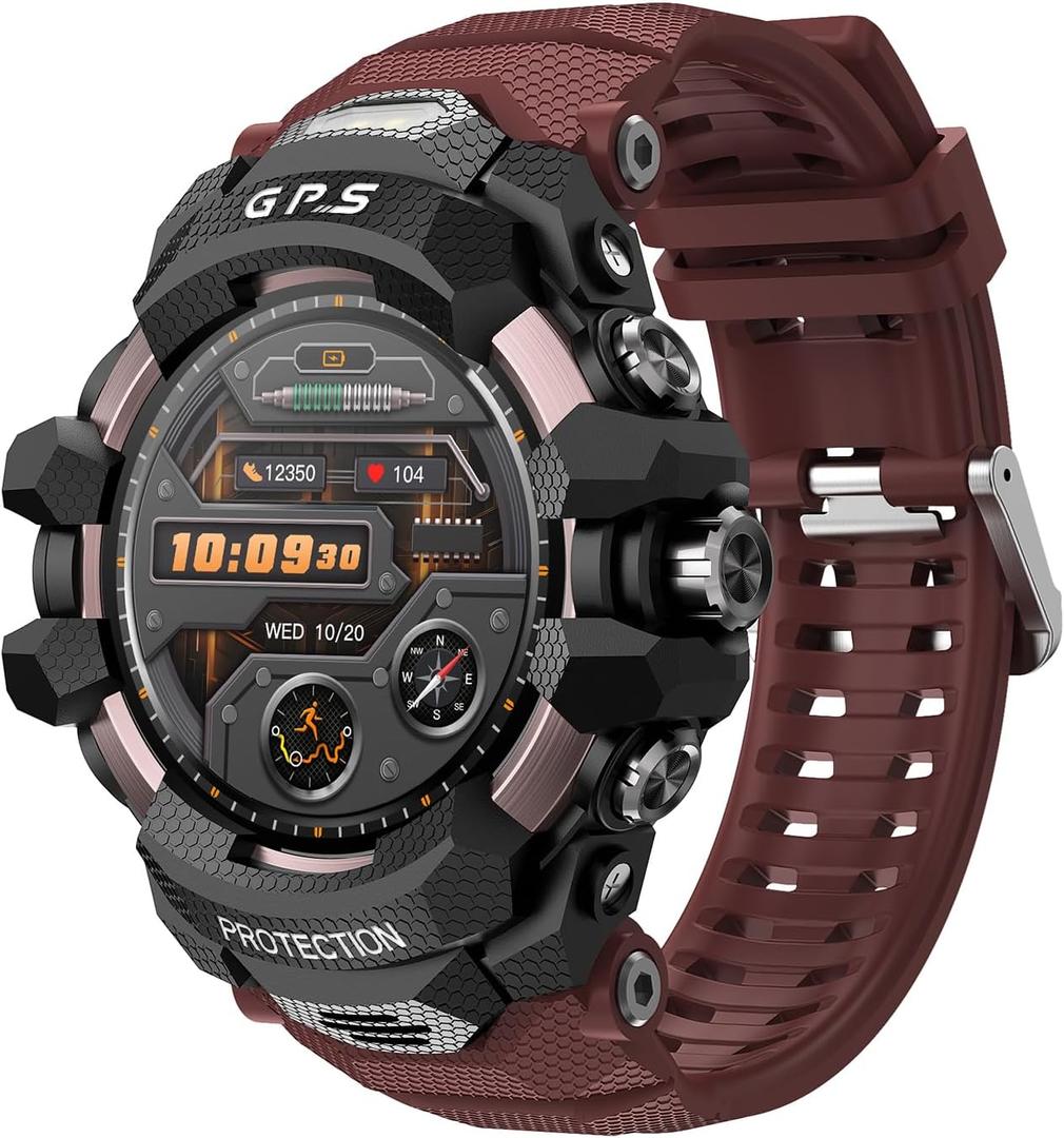 GPS Smart Watch AI Q&A Local Music Playback, GPS Motion Track, SOS Whistle, Compass, Altitude, Dual LED Flashlight, 25-Days Standby, 3ATM Waterproof, Red