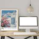 2 x Natural Oak Tropical Island Frame Wall Art, 12x16inch White and Blue Architectural Pink Flower Canvas Wall Printed Matter, Classic City Landmark Wall Decoration Office Bedroom Living Room