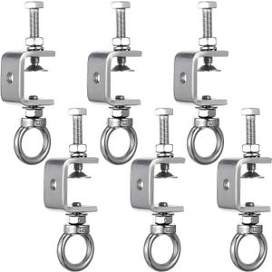 6 Pcs 1" 25mm C-Clamps, Stainless Steel Beam Clamp with M8 Stainless Steel Screw Ring, I-Beam Design U-clamps Universal Desk Clamp for Metal Mounting Welding Building Household