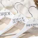 24 Pcs Bride Hanger Tag Name Personalized Acrylic Hanger Tag with Wedding Silk Ribbon Pearl Bridesmaid Maid of Honor Transfer Stickers Gift for Bridal Shower Party